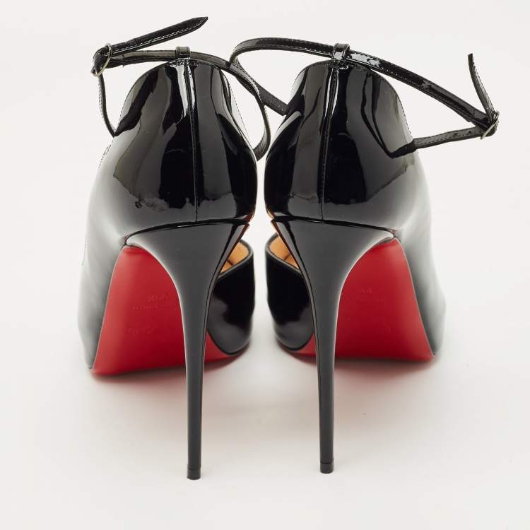 Pre Owned Christian Louboutin Black Patent Leather Round Chick Alta Platform Pumps Size 39.5