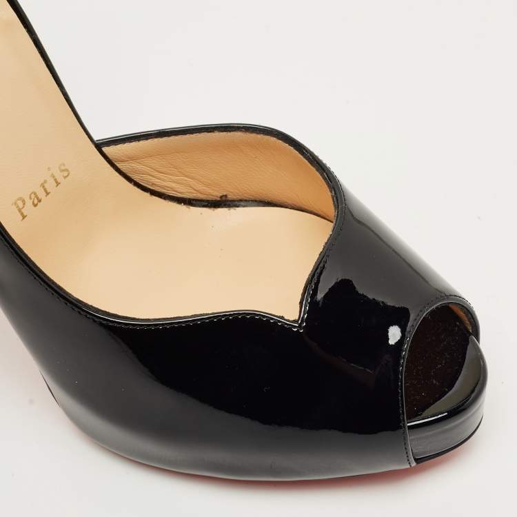 Pre Owned Christian Louboutin Black Patent Leather Round Chick Alta Platform Pumps Size 39.5