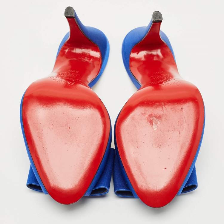 Pre Owned Christian Louboutin Blue Satin Joli-Noeud Slide Sandals Size 36.5