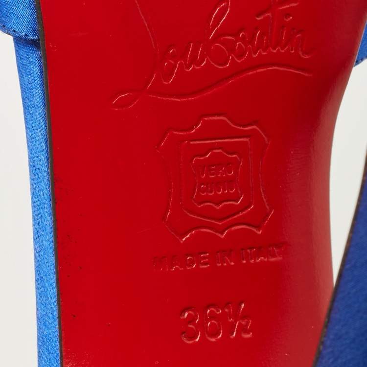 Pre Owned Christian Louboutin Blue Satin Joli-Noeud Slide Sandals Size 36.5