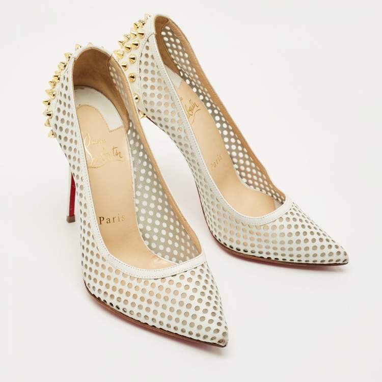 Pre Owned Christian Louboutin White Leather and Mesh Guni Pumps Size 36