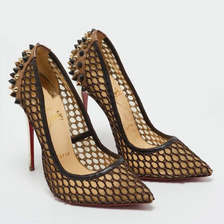Pre Owned Christian Louboutin Black Leather and Mesh Guni Pumps Size 36