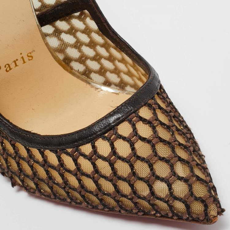 Pre Owned Christian Louboutin Black Leather and Mesh Guni Pumps Size 36