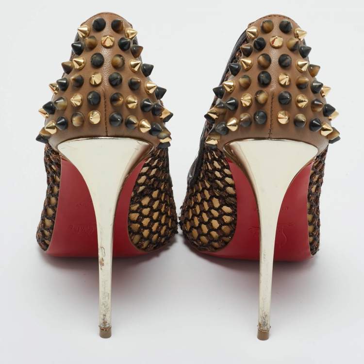 Pre Owned Christian Louboutin Black Leather and Mesh Guni Pumps Size 36