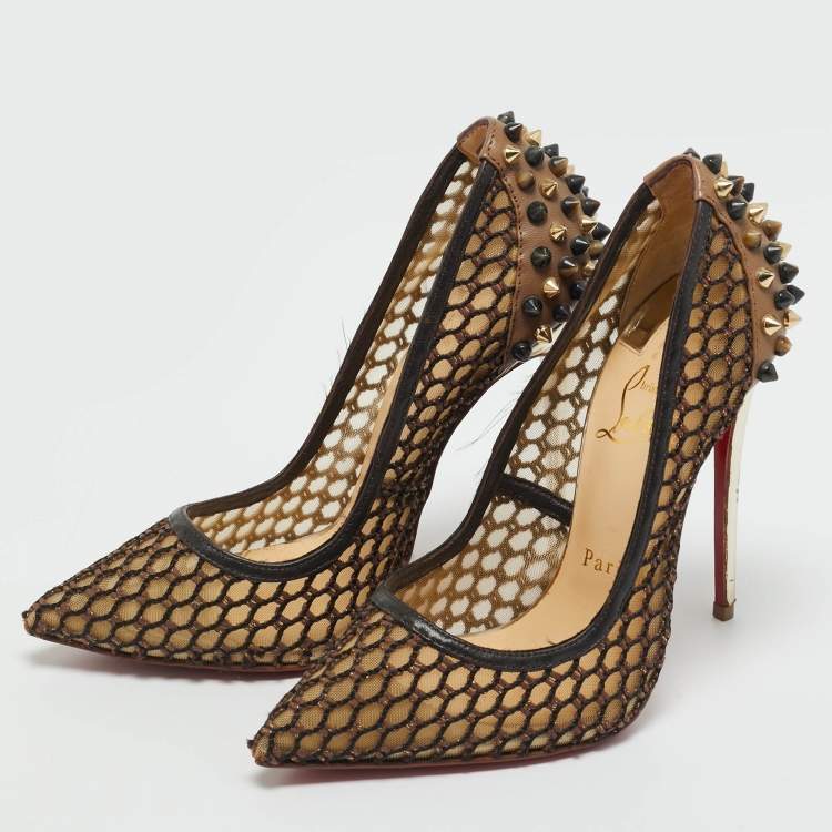 Pre Owned Christian Louboutin Black Leather and Mesh Guni Pumps Size 36