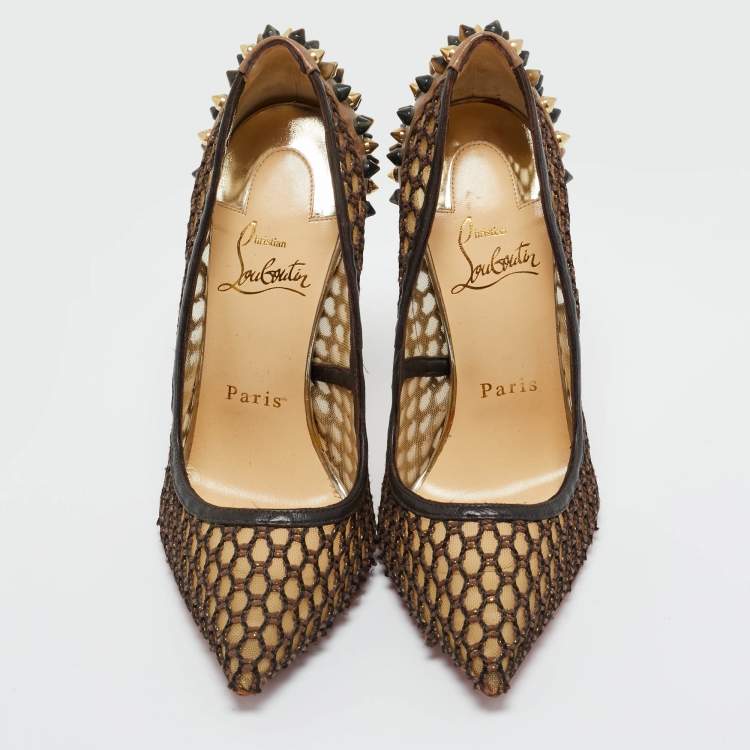 Pre Owned Christian Louboutin Black Leather and Mesh Guni Pumps Size 36