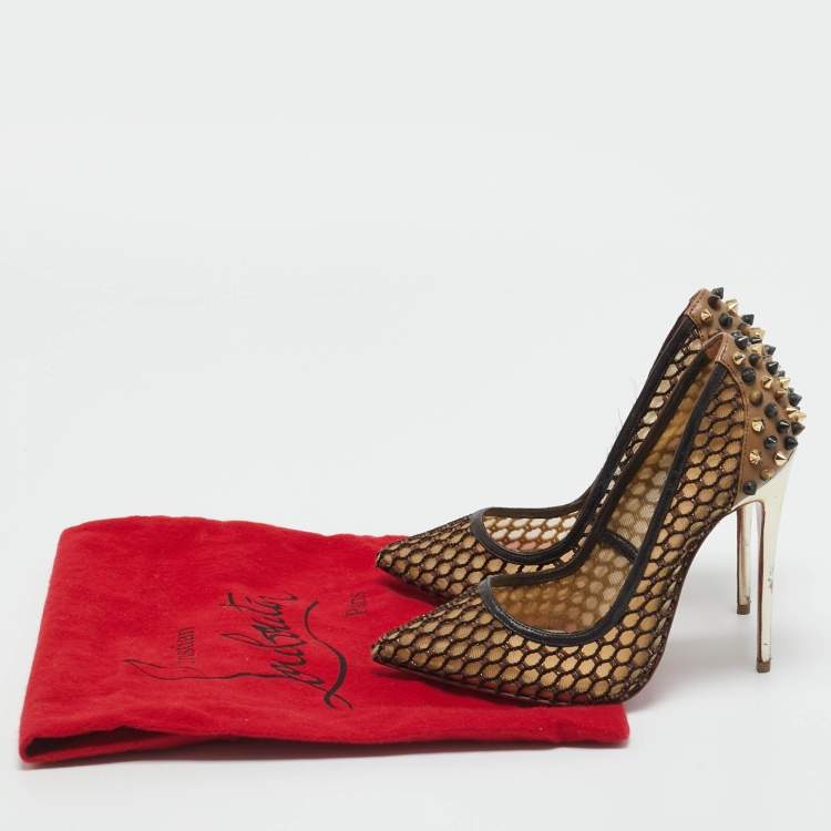 Pre Owned Christian Louboutin Black Leather and Mesh Guni Pumps Size 36