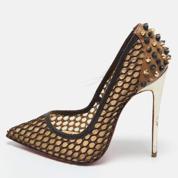 Pre Owned Christian Louboutin Black Leather and Mesh Guni Pumps Size 36