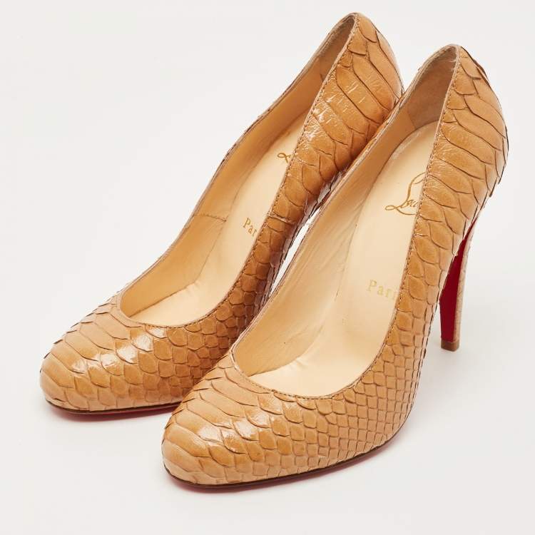 Pre Owned Christian Louboutin Beige Python Leather New Simple Pumps Size 38