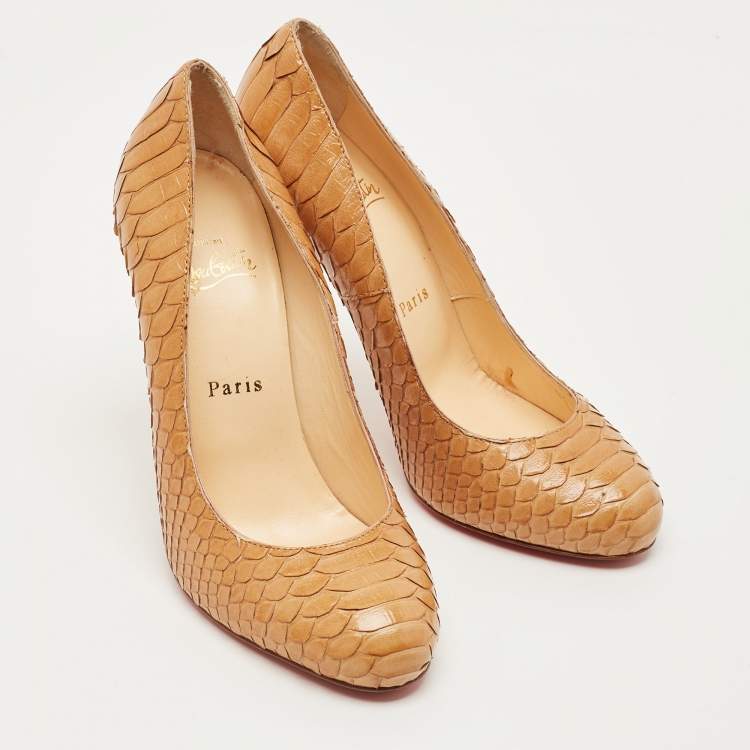 Pre Owned Christian Louboutin Beige Python Leather New Simple Pumps Size 38