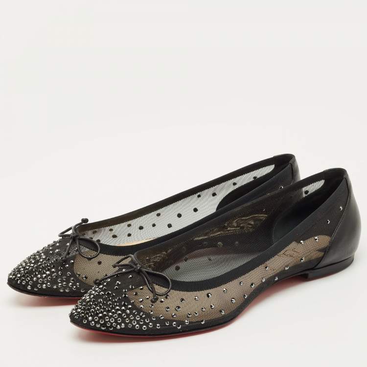 Pre Owned Christian Louboutin Black Leather and Mesh Patio Ballet Flats Size 41