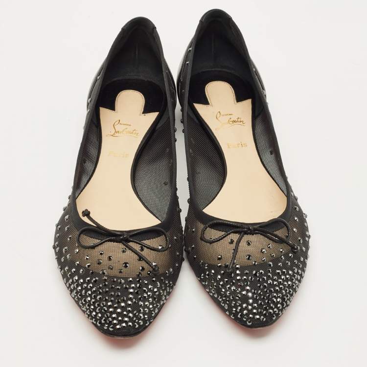 Pre Owned Christian Louboutin Black Leather and Mesh Patio Ballet Flats Size 41