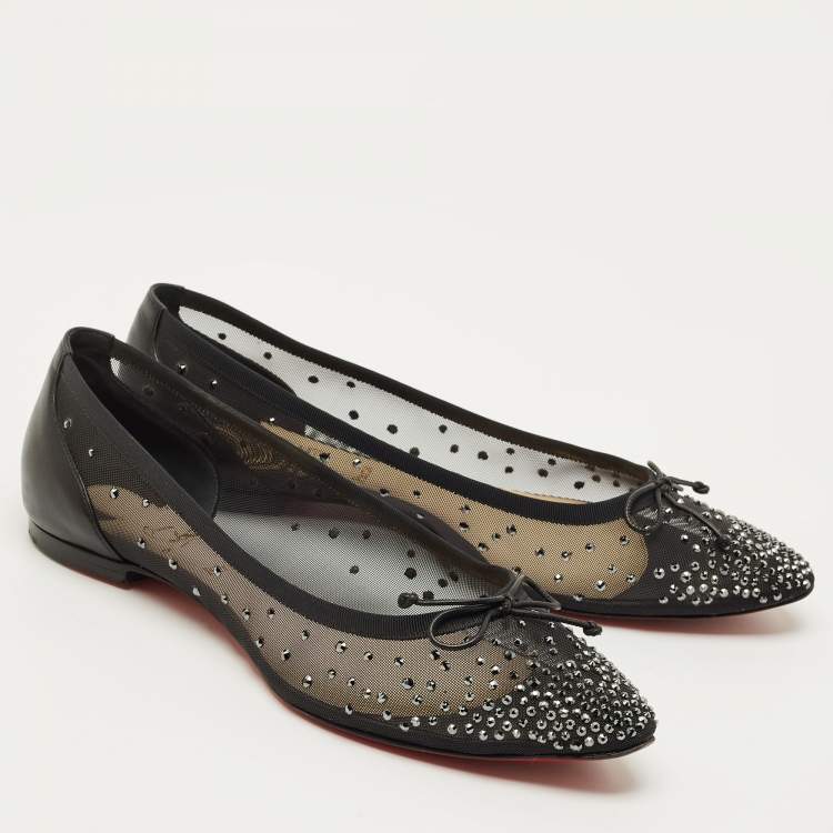 Pre Owned Christian Louboutin Black Leather and Mesh Patio Ballet Flats Size 41