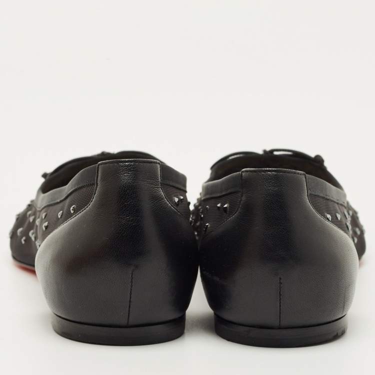 Pre Owned Christian Louboutin Black Leather and Mesh Patio Ballet Flats Size 41