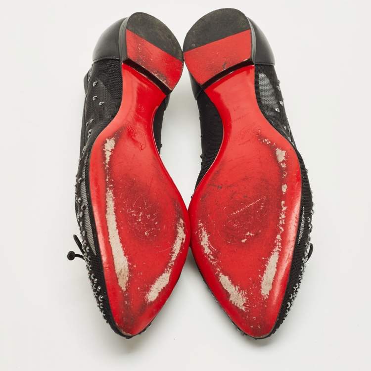 Pre Owned Christian Louboutin Black Leather and Mesh Patio Ballet Flats Size 41