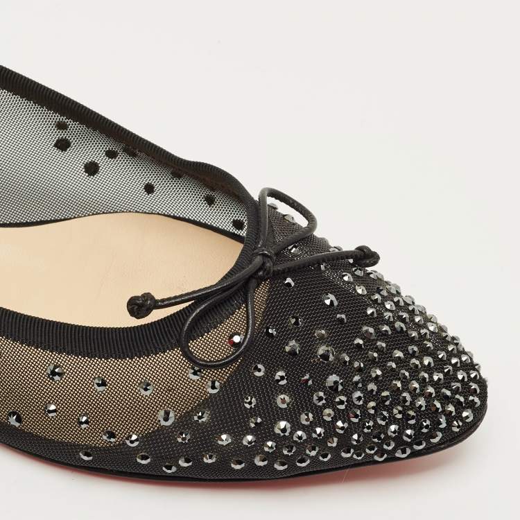 Pre Owned Christian Louboutin Black Leather and Mesh Patio Ballet Flats Size 41
