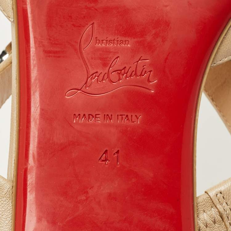 Pre Owned Christian Louboutin Beige Leather Choc Lock Flat Mules Size 41