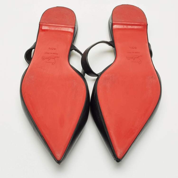 Pre Owned Christian Louboutin Black Leather Choc Lock Flat Mules Size 40.5