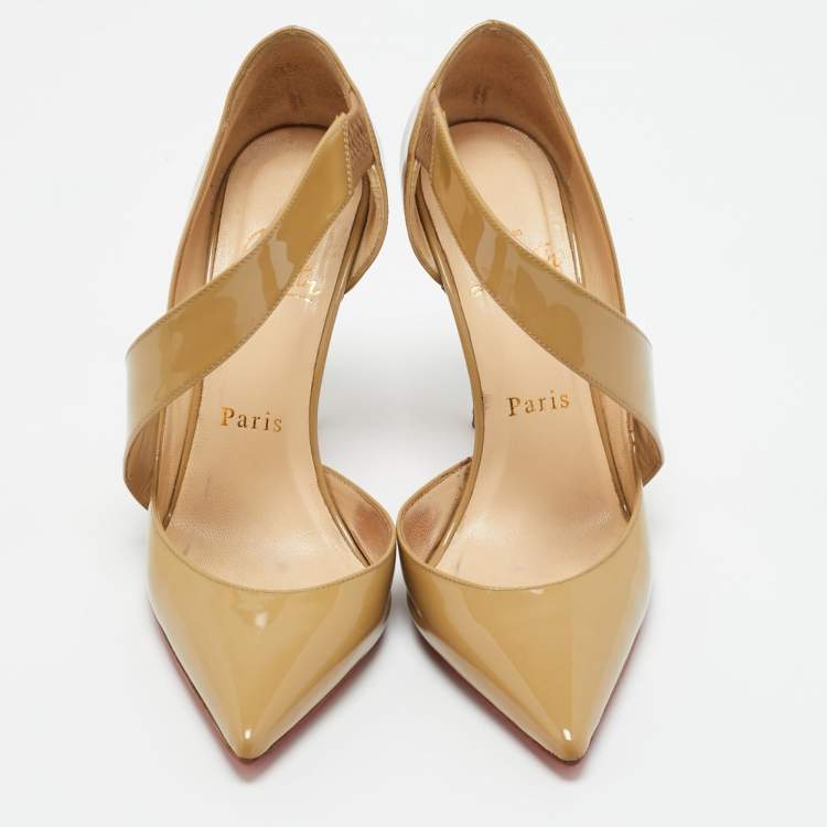 Pre Owned Christian Louboutin Beige Patent Leather Ograde D'orsay Pumps Size 36.5