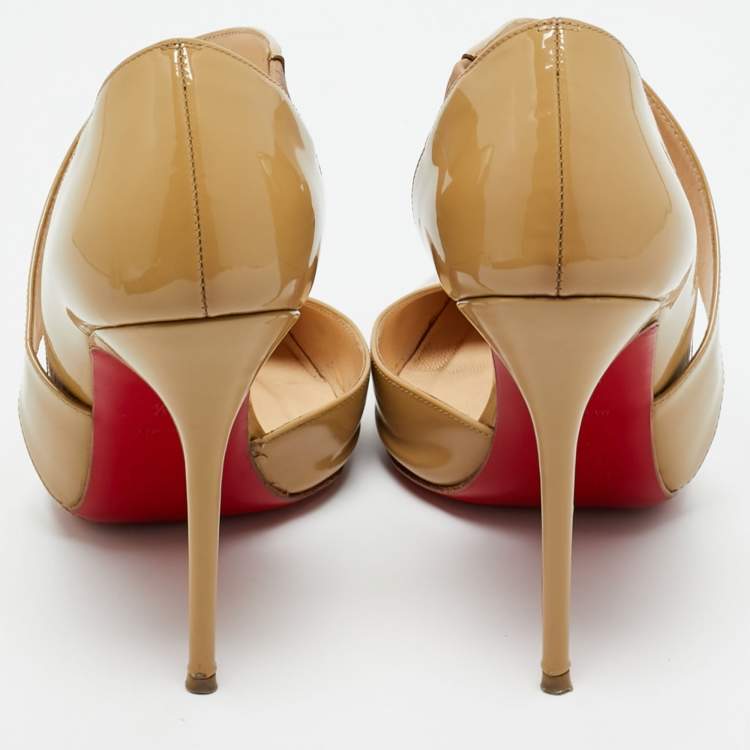 Pre Owned Christian Louboutin Beige Patent Leather Ograde D'orsay Pumps Size 36.5