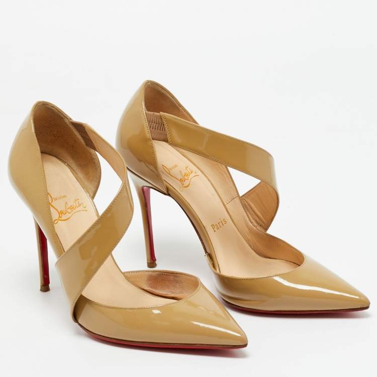 Pre Owned Christian Louboutin Beige Patent Leather Ograde D'orsay Pumps Size 36.5