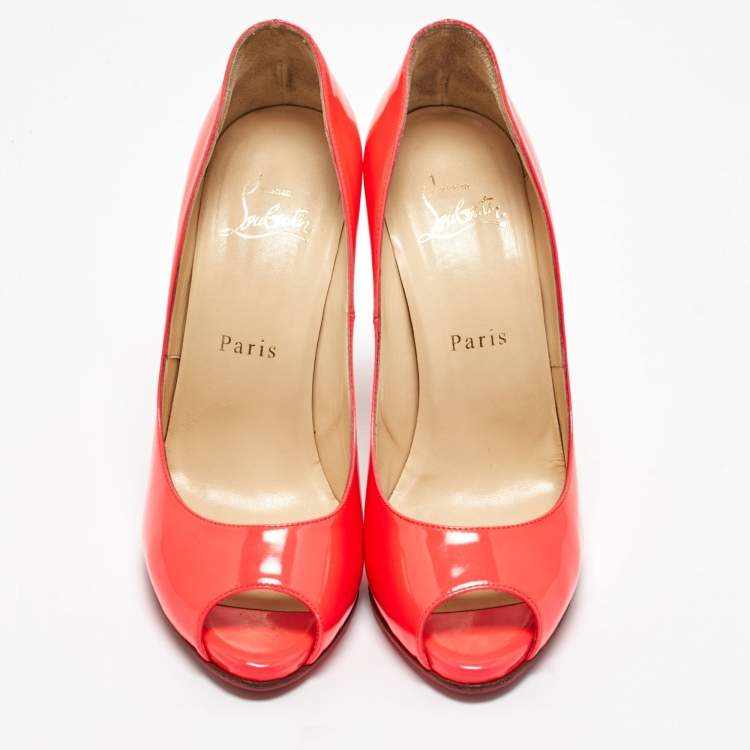 Pre Owned Christian Louboutin Pink Patent Leather Flo Peep Toe Pumps Size 36.5