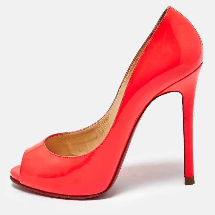 Pre Owned Christian Louboutin Pink Patent Leather Flo Peep Toe Pumps Size 36.5