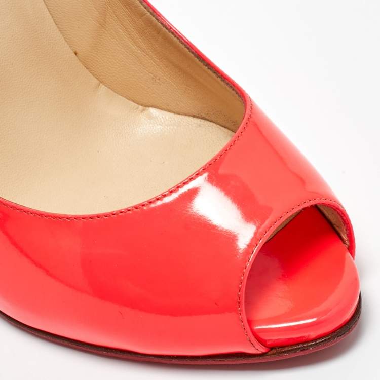 Pre Owned Christian Louboutin Pink Patent Leather Flo Peep Toe Pumps Size 36.5