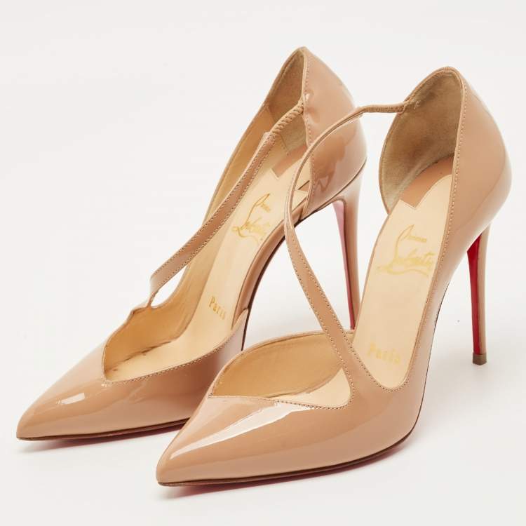 مملوكة مسبقًا Christian Louboutin Beige Patent Jumping Pumps Size 35.5