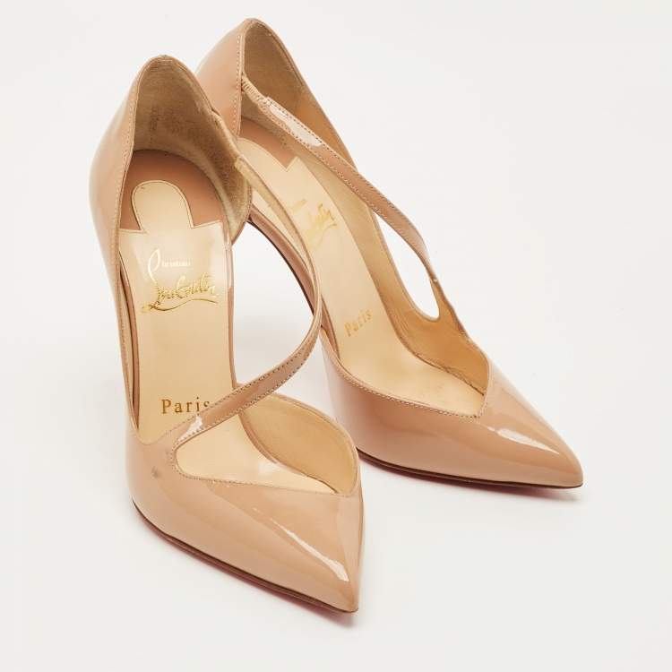 مملوكة مسبقًا Christian Louboutin Beige Patent Jumping Pumps Size 35.5