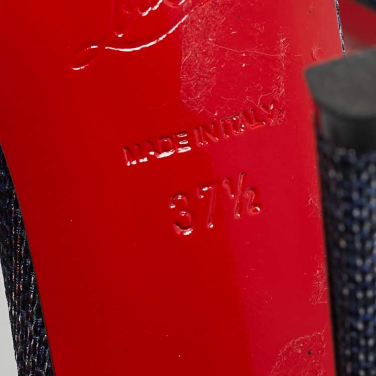 Pre Owned Christian Louboutin Blue Tweed Ankle Strap Sandals Size 37.5