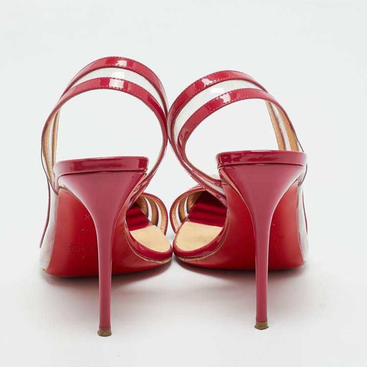 Pre Owned Christian Louboutin Red/Transparent  Patent Leather and PVC Paralili Pumps Size 37.5