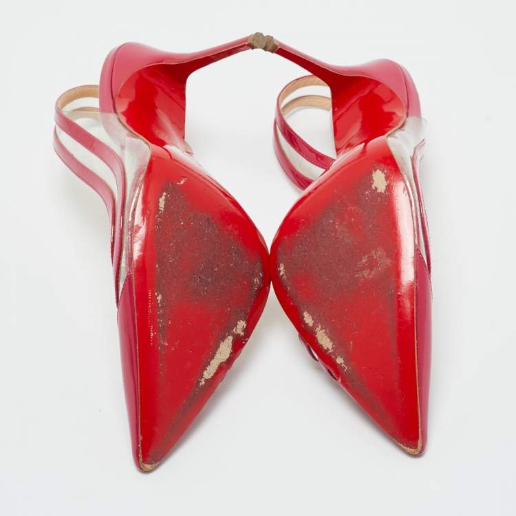 Pre Owned Christian Louboutin Red/Transparent  Patent Leather and PVC Paralili Pumps Size 37.5