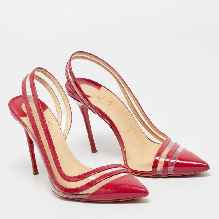 Pre Owned Christian Louboutin Red/Transparent  Patent Leather and PVC Paralili Pumps Size 37.5
