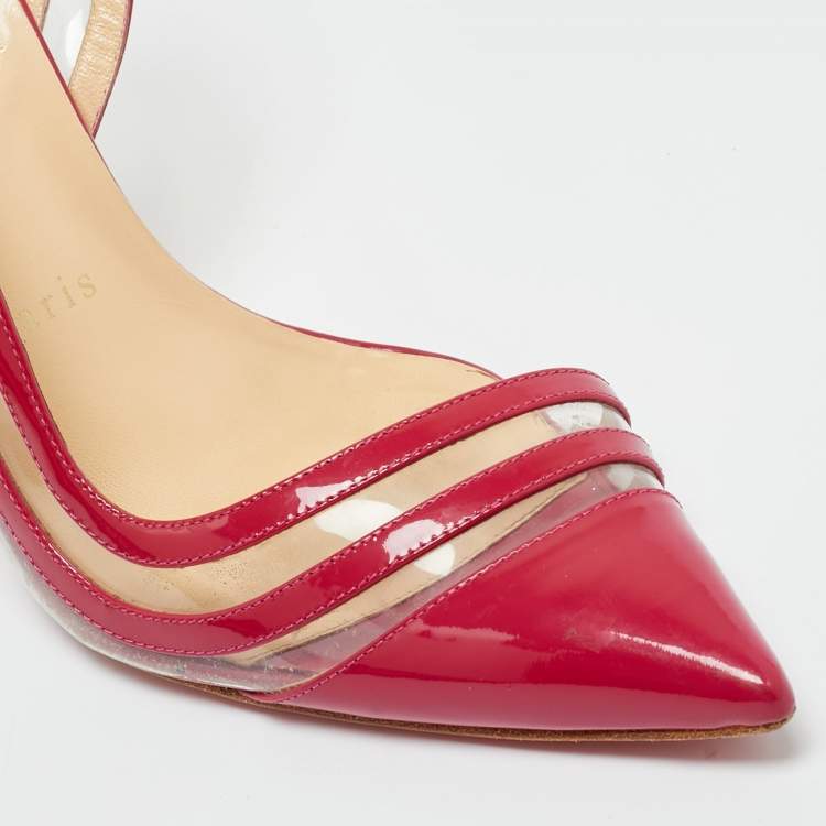 Pre Owned Christian Louboutin Red/Transparent  Patent Leather and PVC Paralili Pumps Size 37.5
