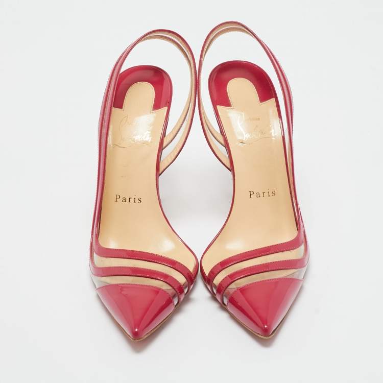 Pre Owned Christian Louboutin Red/Transparent  Patent Leather and PVC Paralili Pumps Size 37.5