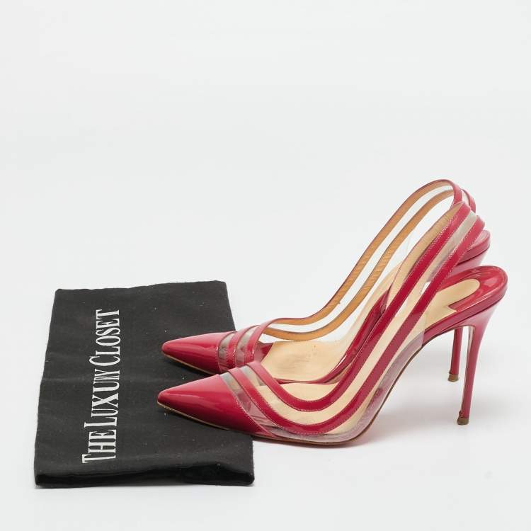 Pre Owned Christian Louboutin Red/Transparent  Patent Leather and PVC Paralili Pumps Size 37.5