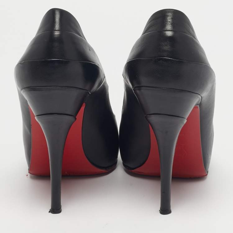 Pre Owned Christian Louboutin Black Leather  Peep Toe Pumps Size 38.5