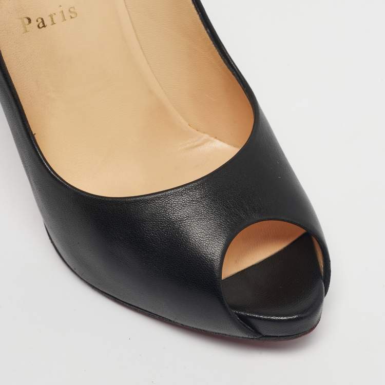 Pre Owned Christian Louboutin Black Leather  Peep Toe Pumps Size 38.5