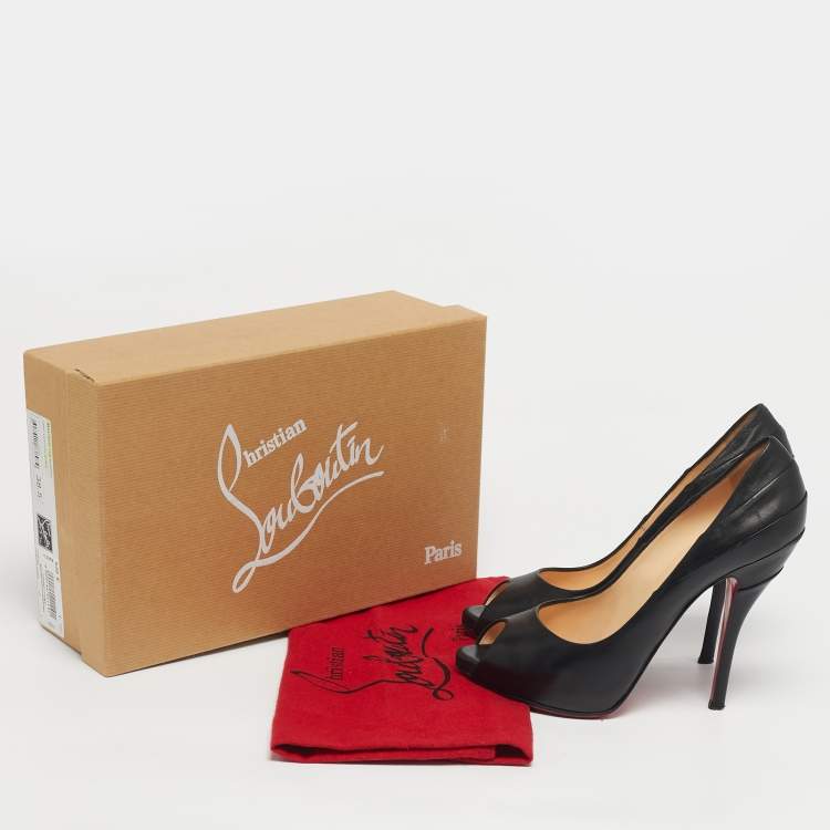 Pre Owned Christian Louboutin Black Leather  Peep Toe Pumps Size 38.5