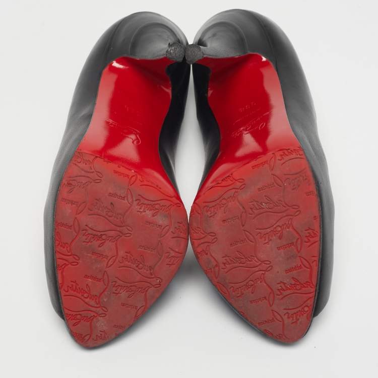 Pre Owned Christian Louboutin Black Leather  Peep Toe Pumps Size 38.5
