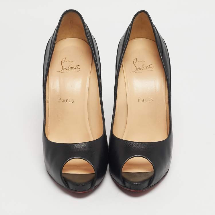 Pre Owned Christian Louboutin Black Leather  Peep Toe Pumps Size 38.5