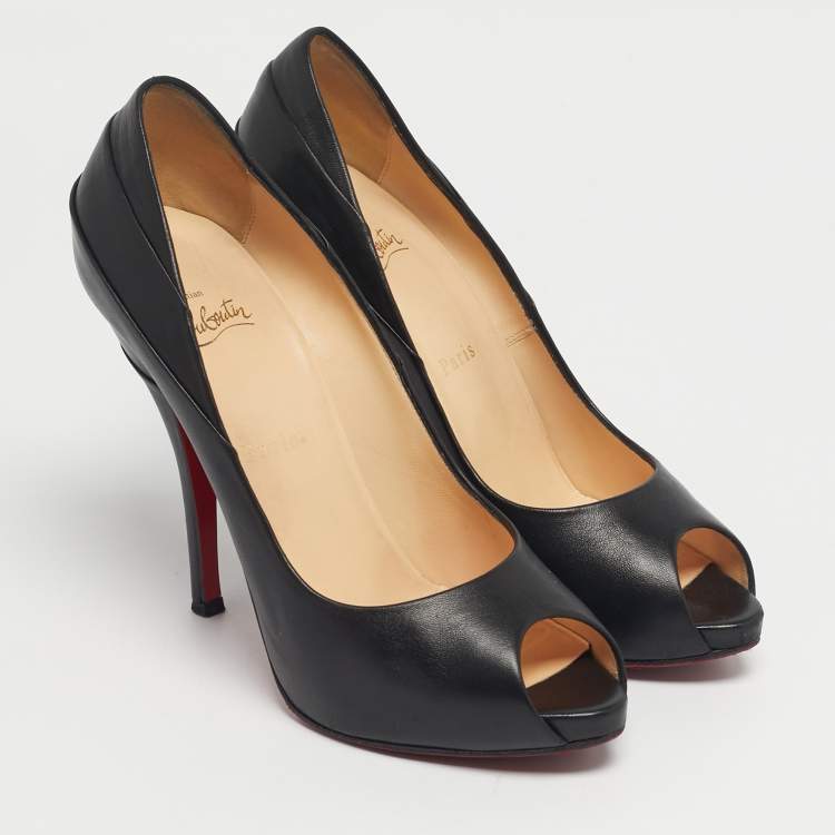 Pre Owned Christian Louboutin Black Leather  Peep Toe Pumps Size 38.5