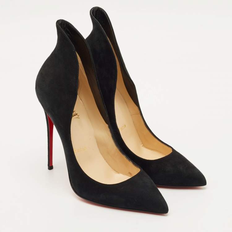Pre Owned Christian Louboutin Black Suede Mea Culpa Pumps Pointed Toe Size 38.5