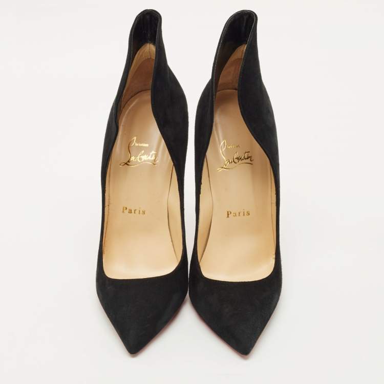 Pre Owned Christian Louboutin Black Suede Mea Culpa Pumps Pointed Toe Size 38.5