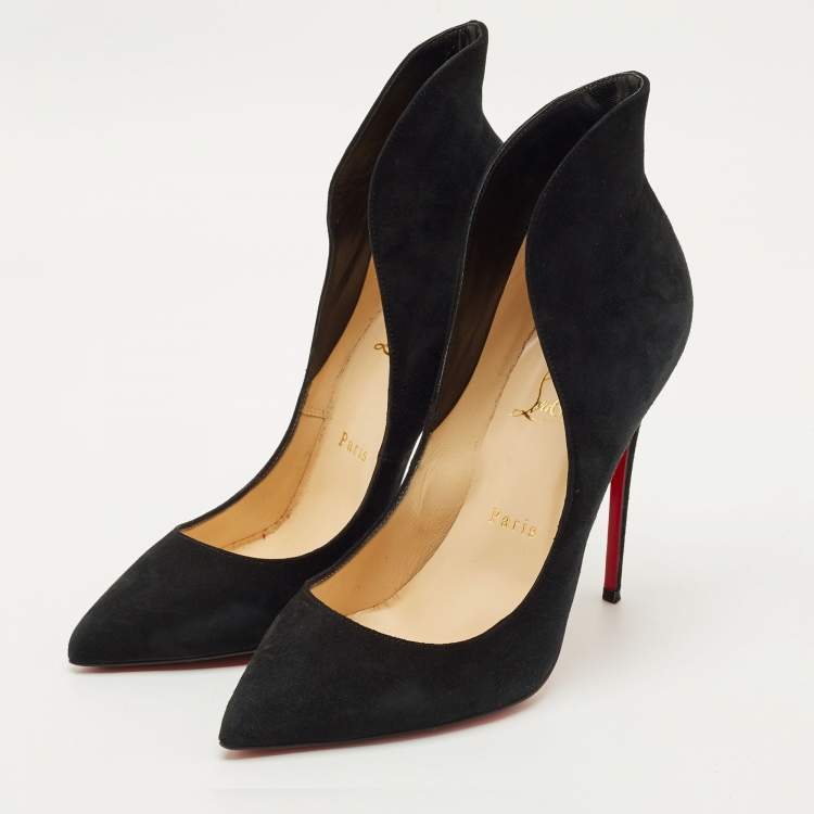 Pre Owned Christian Louboutin Black Suede Mea Culpa Pumps Pointed Toe Size 38.5