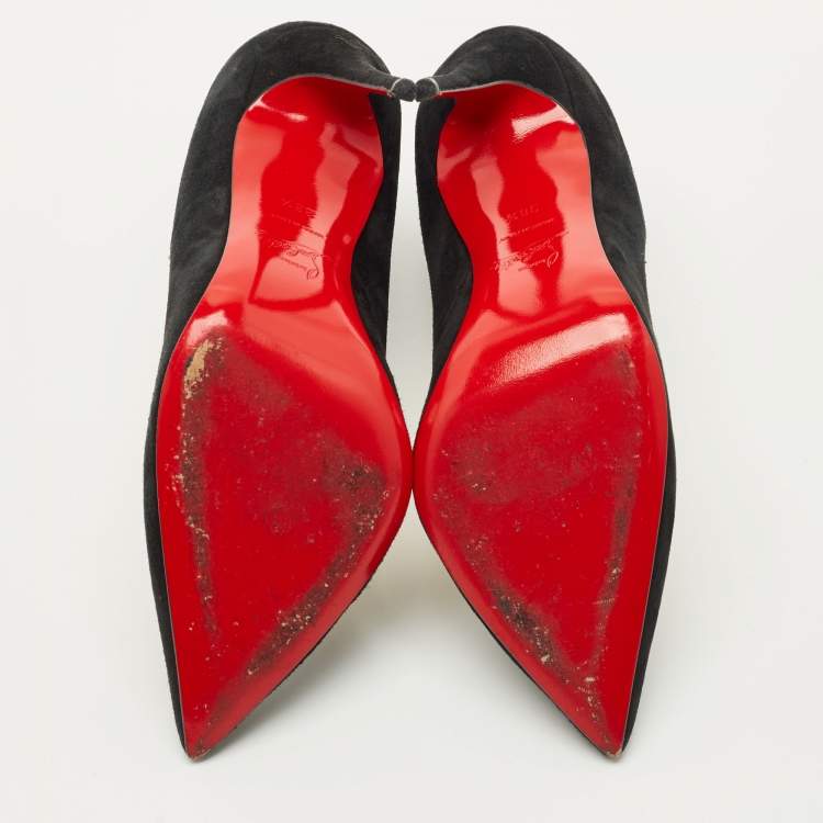 Pre Owned Christian Louboutin Black Suede Mea Culpa Pumps Pointed Toe Size 38.5