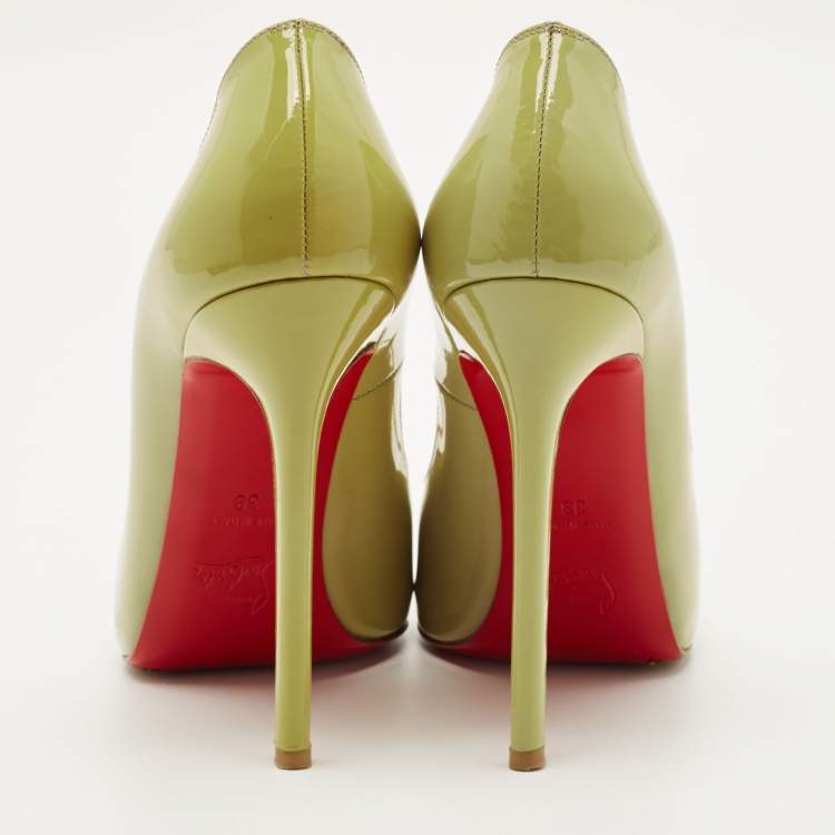 Pre Owned Christian Louboutin Green Patent Leather Flo Peep Toe Pumps Size 39