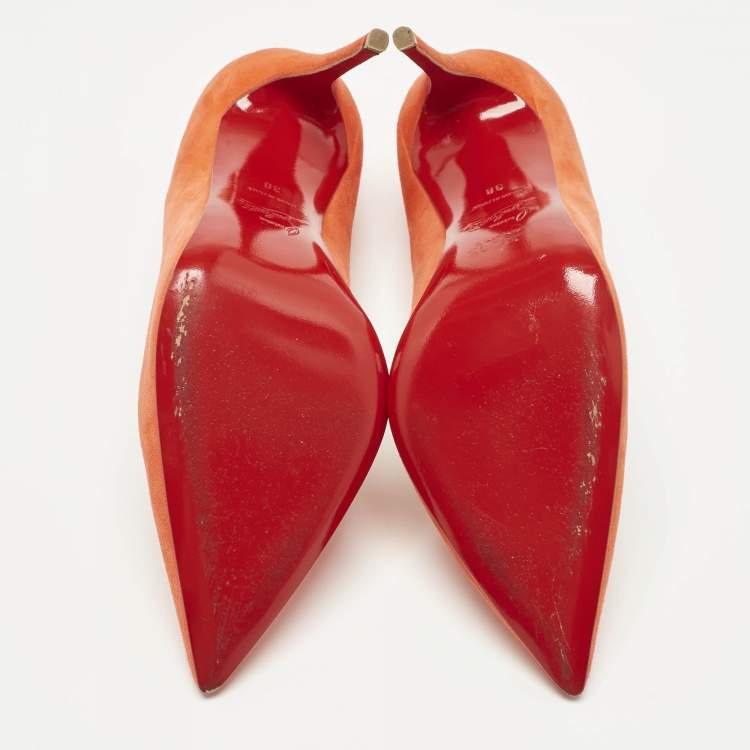 Pre Owned Christian Louboutin Orange Suede So Kate Pumps Size 38