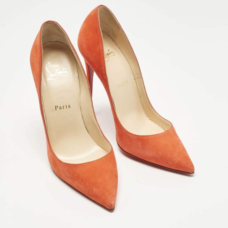 Pre Owned Christian Louboutin Orange Suede So Kate Pumps Size 38